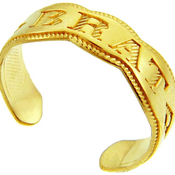 14K Solid Gold Engraved BRAT Toe Ring Adjustable